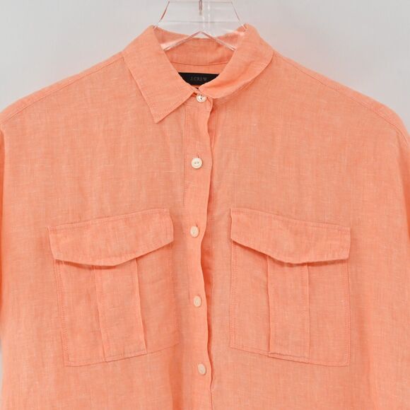 J CREW Top Womens Size 0 Orange Baird Mcnutt Irish Linen Boxy Pocket Blouse - Picture 2 of 13